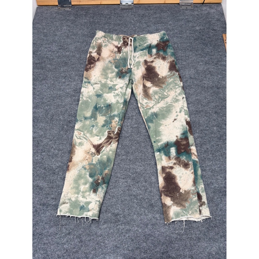 No Boundaries Men Medium Green Brown Tie Dye Sweatpants Joggers Raw Hem 32x27
